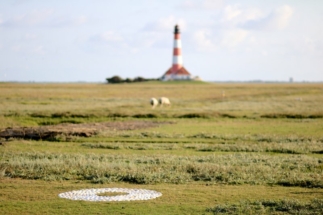 Landarrt Muschelkreis vor dem Leuchtturm Westerhever